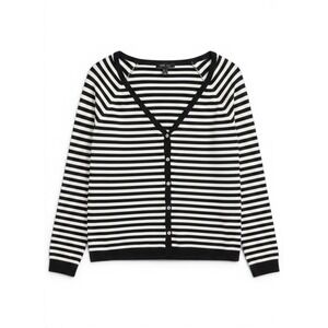 MNG Basics Cardigan Women M Black White Stripe Button Front Knit Preppy Parisian